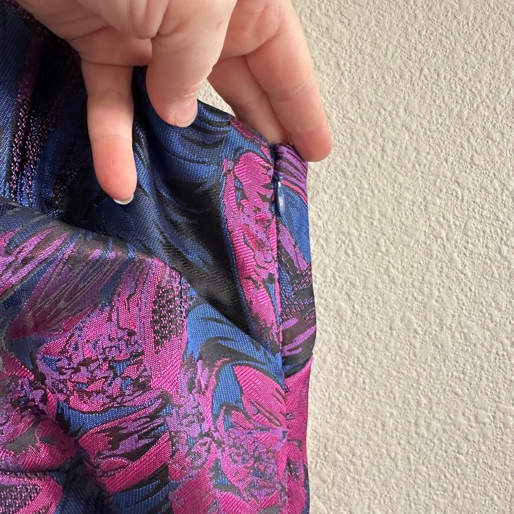 Adrianna Papell Size 20 Blue Pink Brocade Floral Formal Dress One Shoulder - Picture 4 of 13